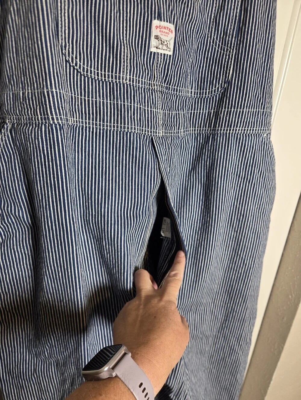 Vtg Pointer Brand Bib Overall Railroad Stripe Blue Jean Denim Cotton Men W52 L34